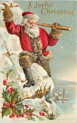 $22 • Buy Santa Claus On Snowy Mountain With Binoculars ~Vintage Christmas Postcard~d746