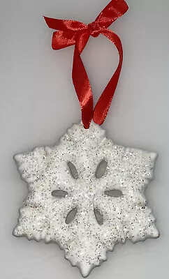 Vintage Ceramic Snowflake Christmas Ornament White Glitter 4  • $11.65