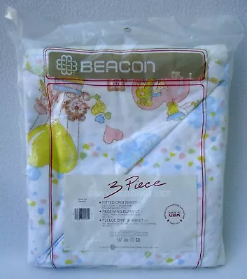 Beacon 3 Piece Baby Bedding Set Receiving Blanket Crib Sheet USA Vtg NOS New • $99.99