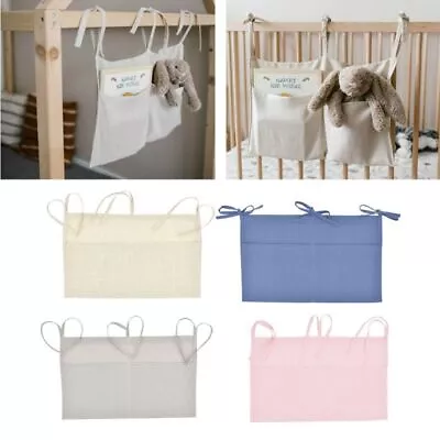 Linen Baby Crib Hanging Storage Bag Baby Cot Bed Organizer Toy Diaper Pocket • £6.59