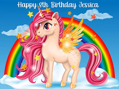 $18.95 • Buy Rainbow Unicorn Personalised Edible Cake Topper Image Decoration Birthday Party