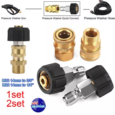 AU Pressure Washer Hose Adapter Set M22 14mm Swivel To 1/4'' 3/8'' Quick Connect • $15.99