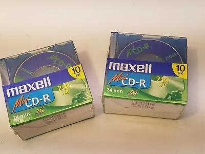 02 Each Maxell Mini CD-R  Pack Of 10  210MB 24x Speed W/ Jewel Cases Sealed • $20