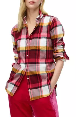 J. Crew Size 6 Pacey Plaid Classic Fit Boy Shirt Burgundy Rose Button Front GUC • $19.99