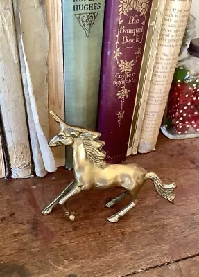 Vintage Solid  Brass Galloping Unicorn Figurine 5” X 4” X 1” Magical • $17