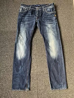 G-Star Jeans ATTAC LOW STRAIGHT Mens 33x32 Blue Denim Button Fly Distressed Fade • $59.95