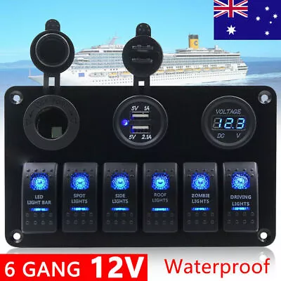 6 Gang 12V Rocker Switch Panel For Car Boat Marine LED USB Charger ON-OFF Toggle • $40.84