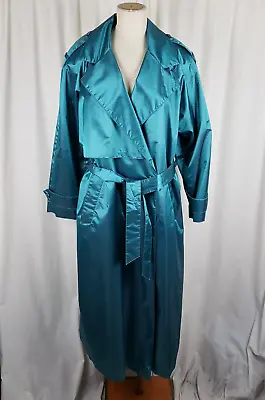 Vintage Metallic Fleet Street Long Maxi Belted Insulated Trench Coat Womens 10 • $110.49