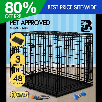 BEASTIE Dog Cage Pet Crate Metal Kennel Cat Collapsible Playpen 48  Large • $99.95
