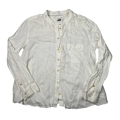 Pilcro Anthro Linen Blend Button Up Mandarin Collar Blouse Top White M Medium • $23.99