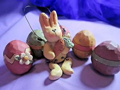 Lot Of  Blossom Bucket B. Lloyd Jointed Bunny Rabbit W/5 Colored Eggs Figurines • $16.50