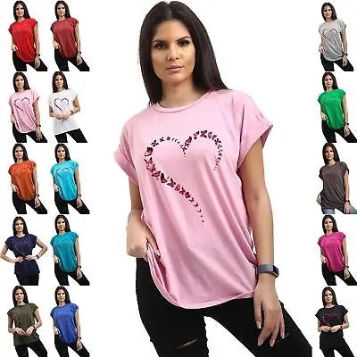 £2.99 • Buy Womens Ladies Butterfly Heart Turn Up Cap Sleeve Pullover Basic Summer T Shirt