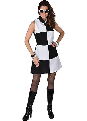 £29.50 • Buy Deluxe Swinging 60's Black / White Mary Quant Dress  - Sizes 6 To 24