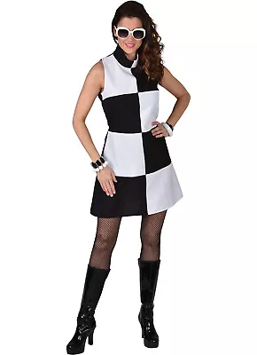 £29.50 • Buy Deluxe Swinging 60's Black / White Mary Quant Dress  - Sizes 6 To 24