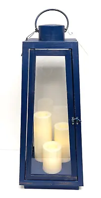 Candle Impressions 23  Tapered Lantern With 3 Candles Antique Navy H224655 QVC • $49.50