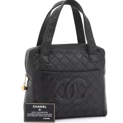CHANEL Matrasse COCO MARK Lambskin Leather Hand Bag Women Black CC Logo Vintage • $1651.27