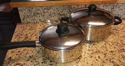 Vtg Set Of 2 Pans Horizon Stainless Steel Cookware Stock Pot And Sauce Pan &lids • $35.56