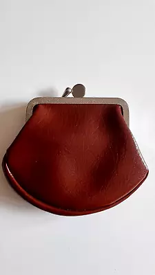 Antique 60’s 70’s Pleather Coin Purse Chocolate Brown Double Compartments Money • $13.96