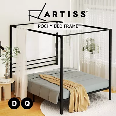 Artiss Metal Bed Frame Bed Base Double Queen Four-pouster Classic Bed POCHY • $129.95