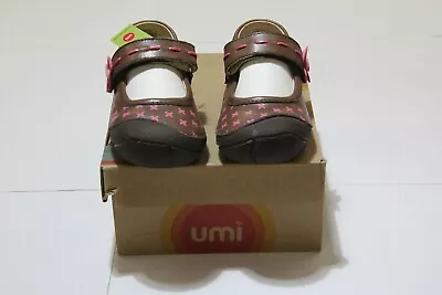 Umi *davan*girls Brown/pink Leather Mary Jane Shoes Uk 5 Jr Eu 21 • £10