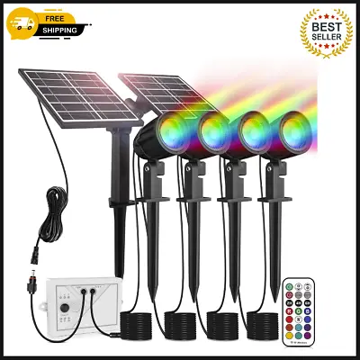 Solar Spot Lights Outdoor Garden Linke 4 In 1 Colour Changing Led RGB Solar Pow • £53.99