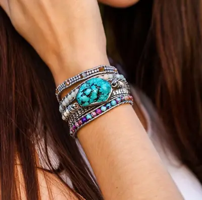 Turquoise Boho 5 Strands Handmade Braided Healing Meditation Women Wrap Bracelet • $17.98