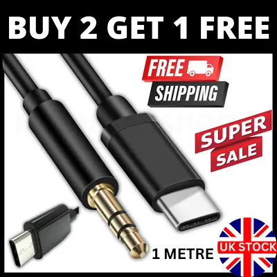 Aux Cable Type C To 3.5mm USB C Male For Samsung Car Stereo Audio Adaptor Jack • £3.89