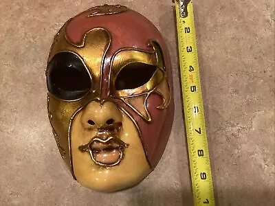 Venezia Gold Beige & Rust Hand Printed Mask Hand Crafted Made In Italy Original • $10