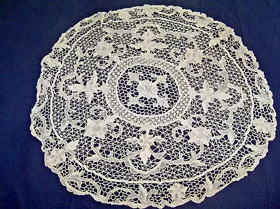 Round POINT DE VENISE Tablecloth Hand Made Needle Lace Table Cloth Flowers • $32
