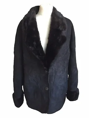 MERSEY Sheepskin Jacket With Mink Fur Collar Women's M Black • £25