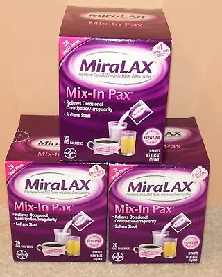 3 MiraLAX Osmotic Laxative Powder Mix-In Pax 20x3=60 Packets Unflavored 09/2024+ • $49.95