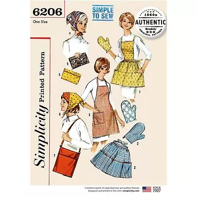 Simplicity Sewing Pattern 6206 Aprons Oven Mitts Bag & Clutch  Vintage 1960s • $16.50