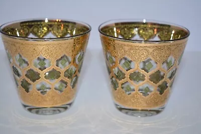 MCM Set Of 2 Culver Valencia Lowball Whiskey Glasses 22K Gold Vintage Barware • $39.95