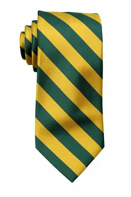 Extra Long Green And Gold Collegiate Striped Men's Tie Necktie School Ties • $13.99