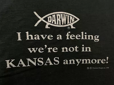 Vintage 90s Darwin Fish Funny T Shirt Black XL Evolution “Not In Kansas…” Vtg • $16.99