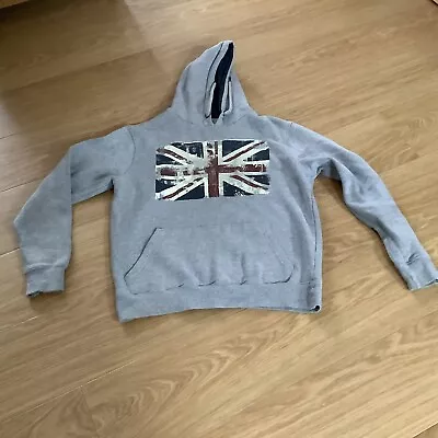 Mens Grey Distressed Union Jack  Hoodie   Size Medium • £5