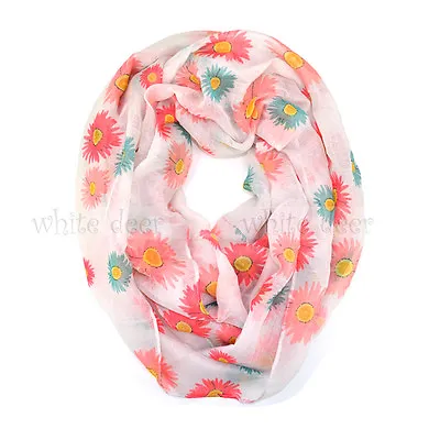 Mums Flower Floral Print Block Circle Loop Wrap Infinity Scarf Casual Fashion • $6.95