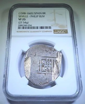 $624.95 • Buy NGC VF-25 1598-1665 Spanish Silver 8 Reales 1500's-1600's Pirate Dollar Cob Coin