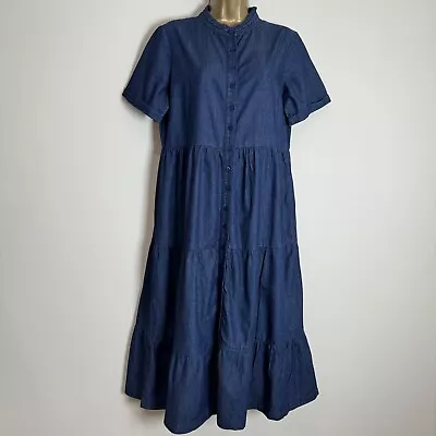 Mistral Dress Navy Cotton Tiered Denim Midi Pocket Womens Size 8 - 18 New • £21.95