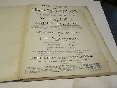 SIR ARTHUR SULLIVAN Score Book Yeomen Of The Guard Savoy Opera LONDON • £59.38