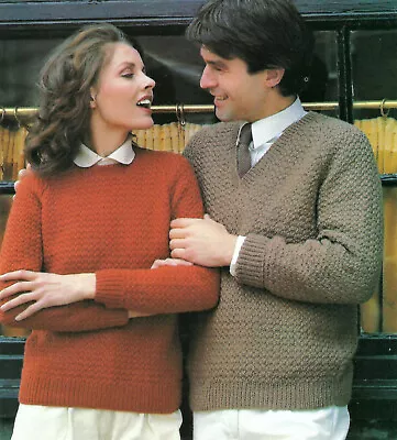 Mens Ladies Textured Raglan Sweater Jumper KNITTING PATTERN DK 32 - 44  V Round • £2.15