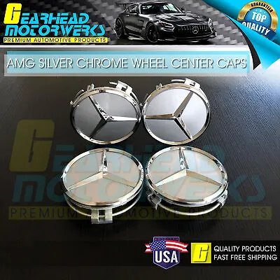 75mm Silver Chrome Wheel Center Hub Caps Emblem 4PC Set Mercedes Benz AMG Wreath • $19.98