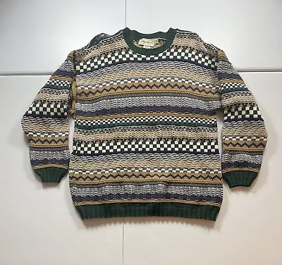 Vintage Eddie Bauer Knit Sweater Men’s M Green Fair Isle Chunky Striped USA 90s • $29.95