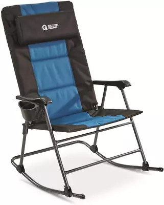 Oversized Rocking Camp Chair 500-Lb. Capacity For Relaxing Polyester Blue/Bla • $125.99