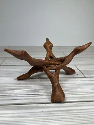 Vintage Hand Carved Wooden Cobra Tripod Display Stand Pre-Owned MCM Boho8in • £14.24