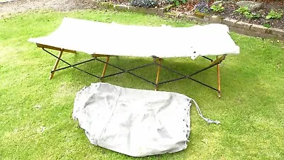 Vintage Officer 1941 WWII Camp Bed Folding Military Campaign Canvas WoodFrame • £55