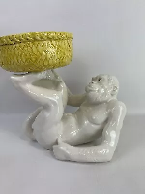 Mid Century Rare Porcelain Monkey With Bowl Planter • $495