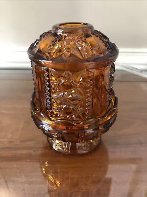Vintage Amber Fairy Lamp Indiana Glass Stars And Bars Candle Tea Votive Light • $21.99