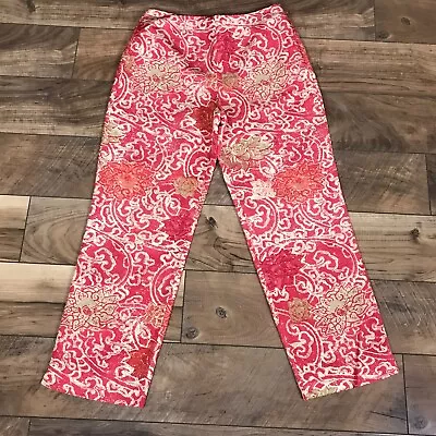 Sigrid Olsen Coral Lined Print Linen Silk Blend Women Pants Size 6 • $12