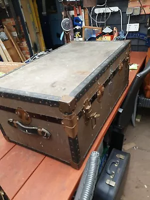 Vintage Steamer Trunk chest Shipping Post War Globetrotter Travel Storage   • £54.99